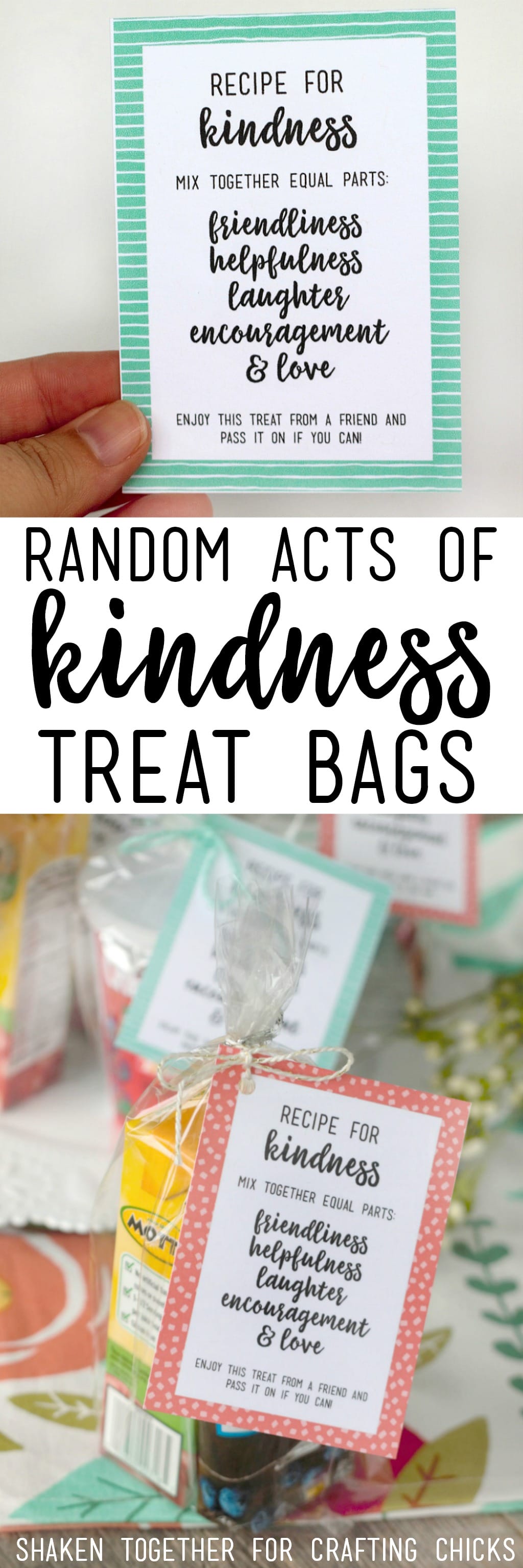 Encourage generosity and kindness in children with these Recipe for Kindness Random Acts of Kindness Treat Bags! Tons of ideas for bag fillers and printable tags, too!