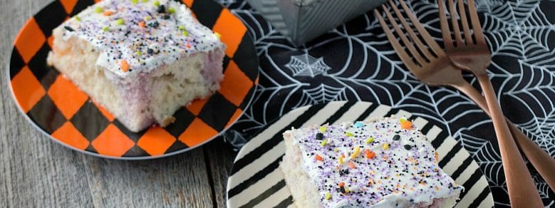 This Easy Fruity Halloween Poke Cake is a delicious dessert for any Halloween party or get together!