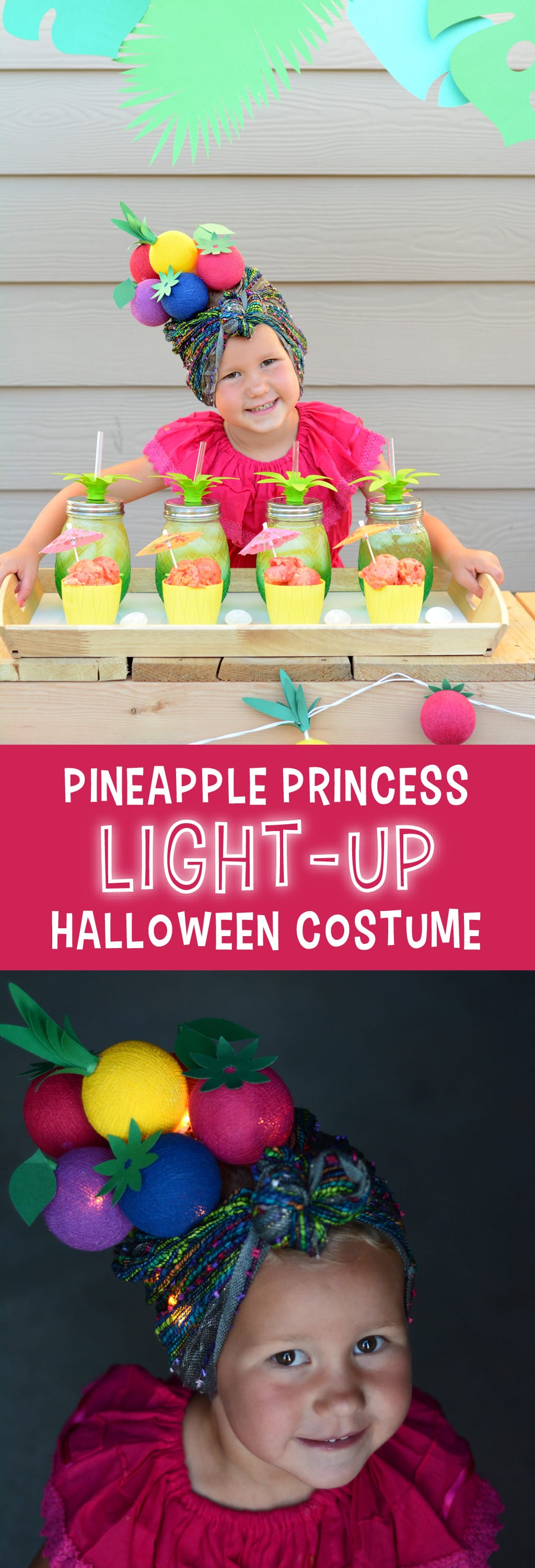 DIY Pineapple Princess Light Up Halloween Costume | A simple, pineapple princess light-up halloween costume that will help you see your little trick-or-treater on Halloween night.
