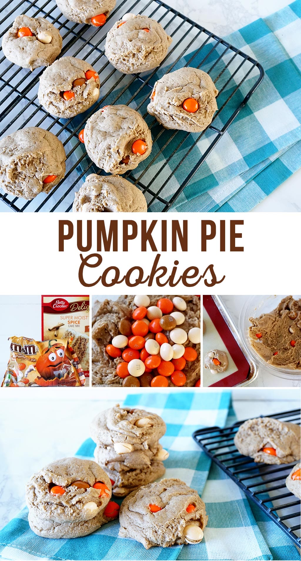 Pumpkin Pie Cake Mix Cookies with M&Ms