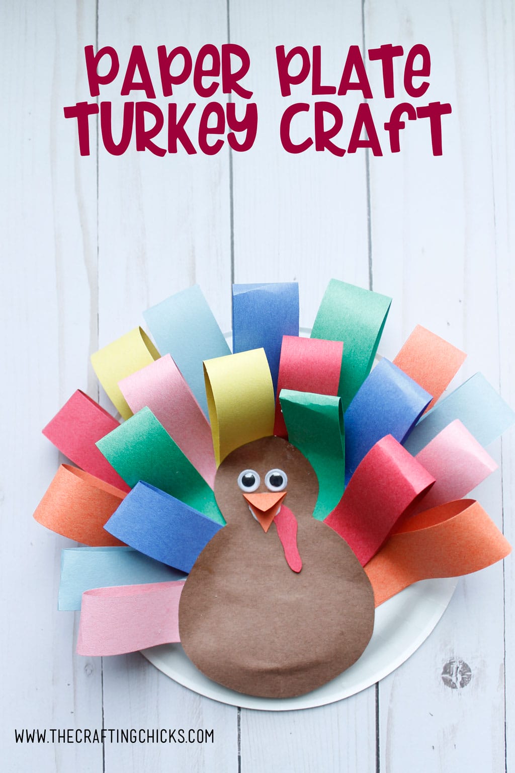 Paper Plate Turkey Craft is a great kids craft. This craft is easy enough for preschoolers to put together and helps them develop fine motor skills. #thanksgivingcraftsforkids #paperplatecrafts