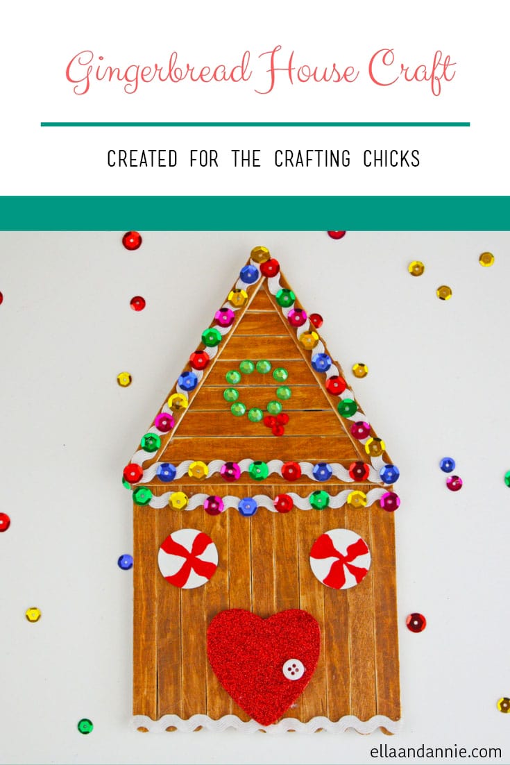 Popsicle Stick Gingerbread House Craft | How sweet is this gingerbread house craft made from popsicle sticks? Build your own gingerbread house and decorate it with sequins, glitter and more! #kidscrafts #christmaskidscrafts