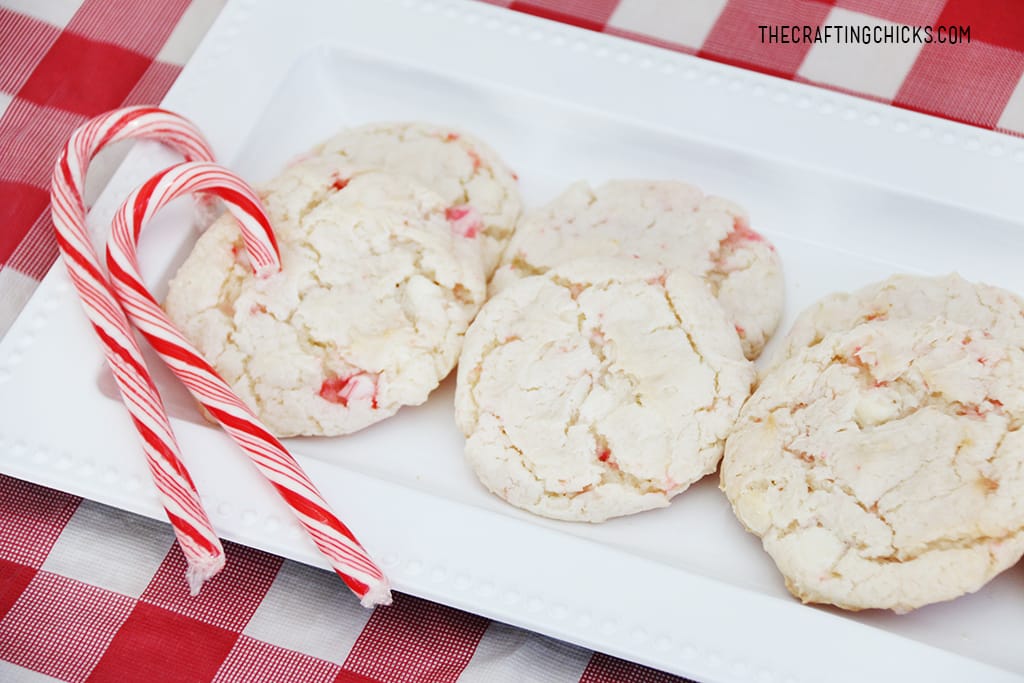 Peppermint Cake Mix Cookies are so easy but pack a yummy punch. With crushed candy canes, and white chocolate chips, these cookies are sure to be a house hold favorite. 