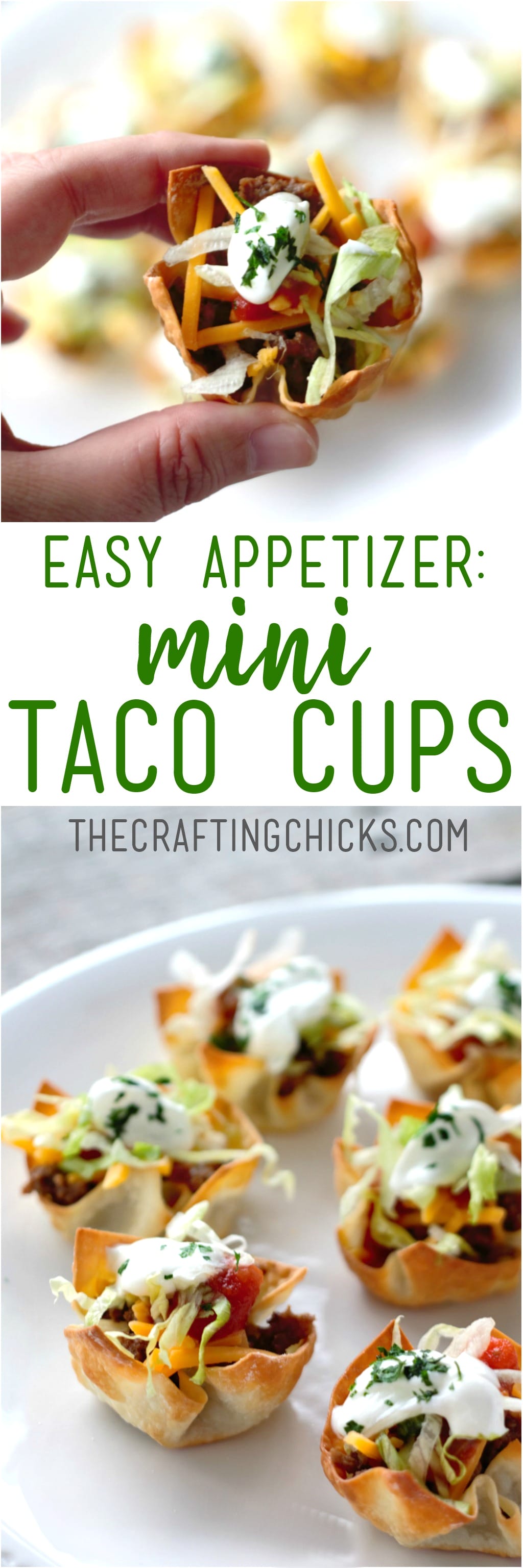 These Mini Taco Cups are the perfect easy appetizer for your new party, New Years Eve or big game! You can have Taco Tuesday any day in a couple tasty bites!