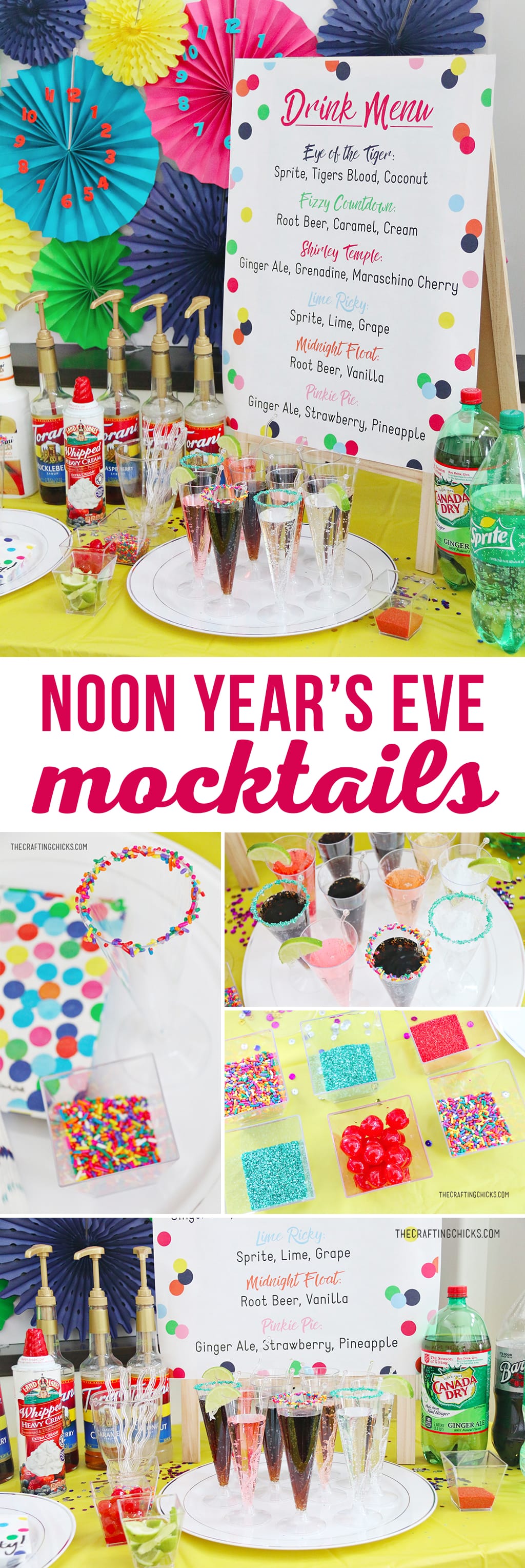 Mocktails for Kids Noon Year's Eve Party | Mocktails for Kids' is a great way to ring in the New Year or any party. We added this fun Printable Kids' Mocktail Menu to our Noon Year's Eve Party that we threw our kids and it was a hit.