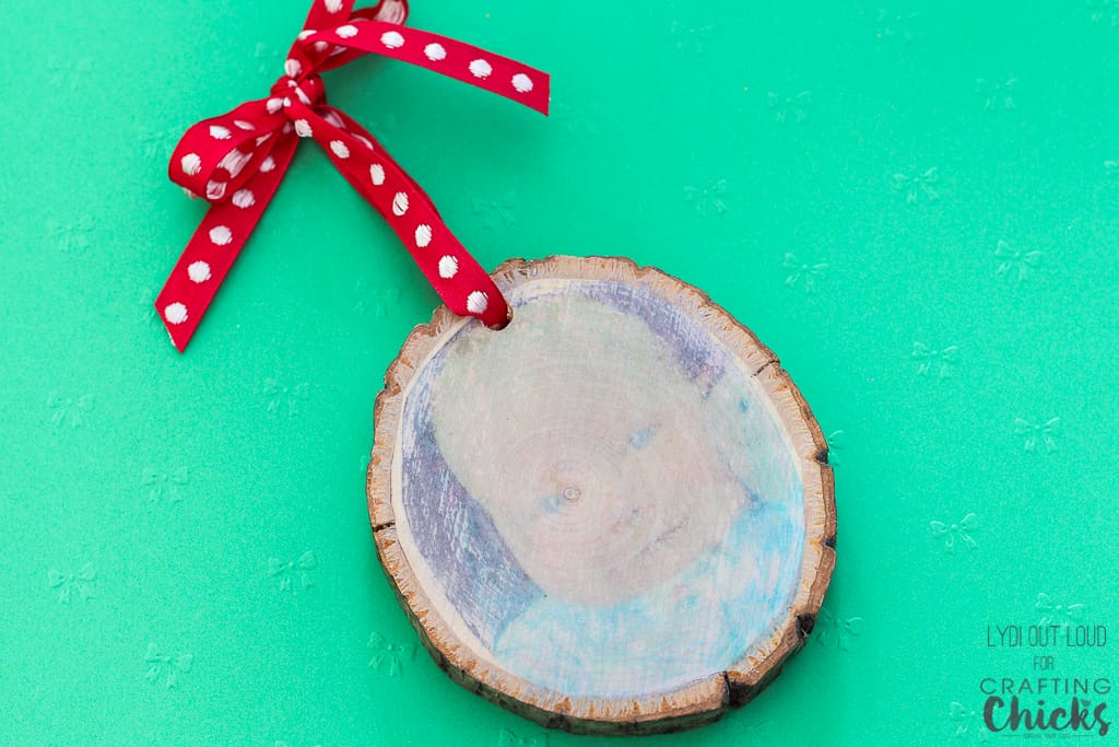 Photo transfer wood slice ornament
