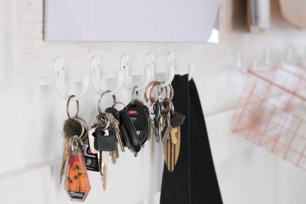 Family Command Center hooks for keys and bags