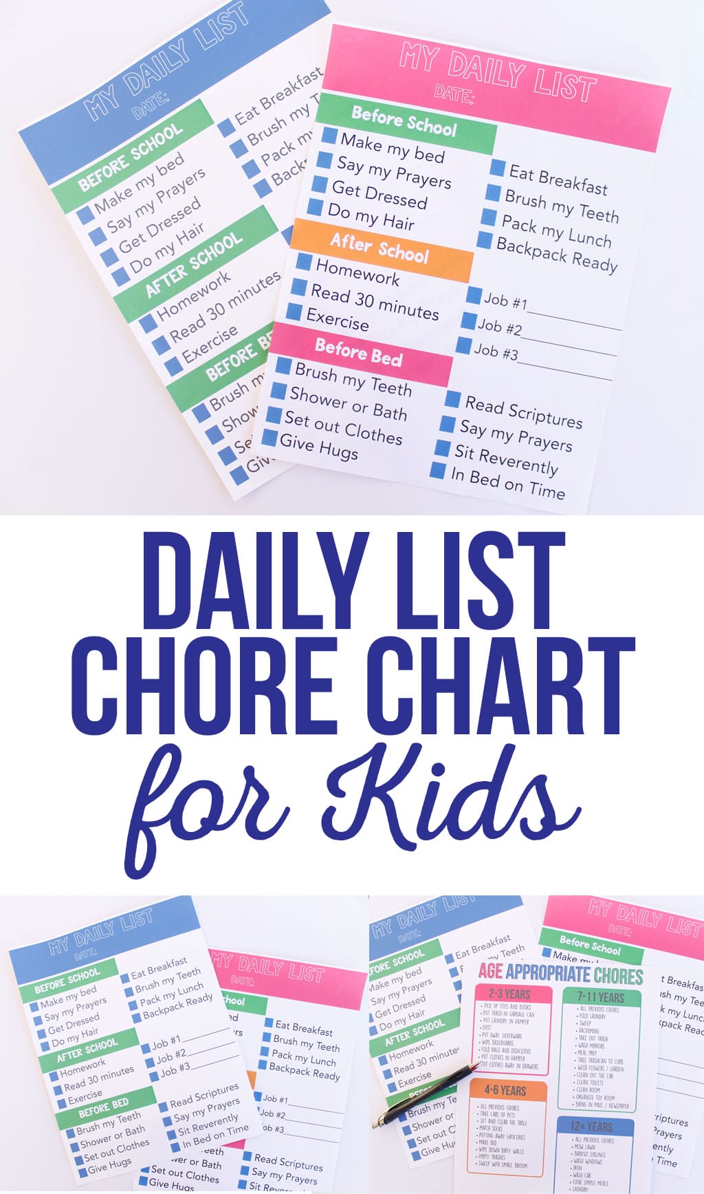 The perfect chore chart for older kids.  Daily List Chore Chart for Kids keeps them on task and gives them motivation get everything done.