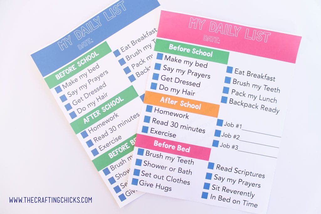 Daily List Chore Chart for kids. Great for older kids.