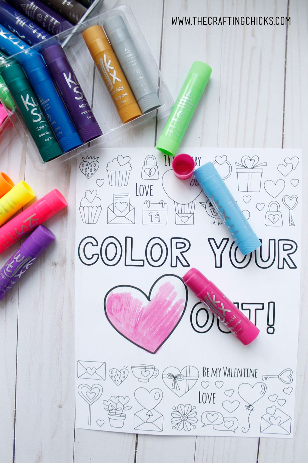 We love to color at our house and this Color Your Heart Out Valentine Coloring Page is perfect for artists of all ages. Pair this with some Kwik Stix to give as a gift to your favorite Valentines.