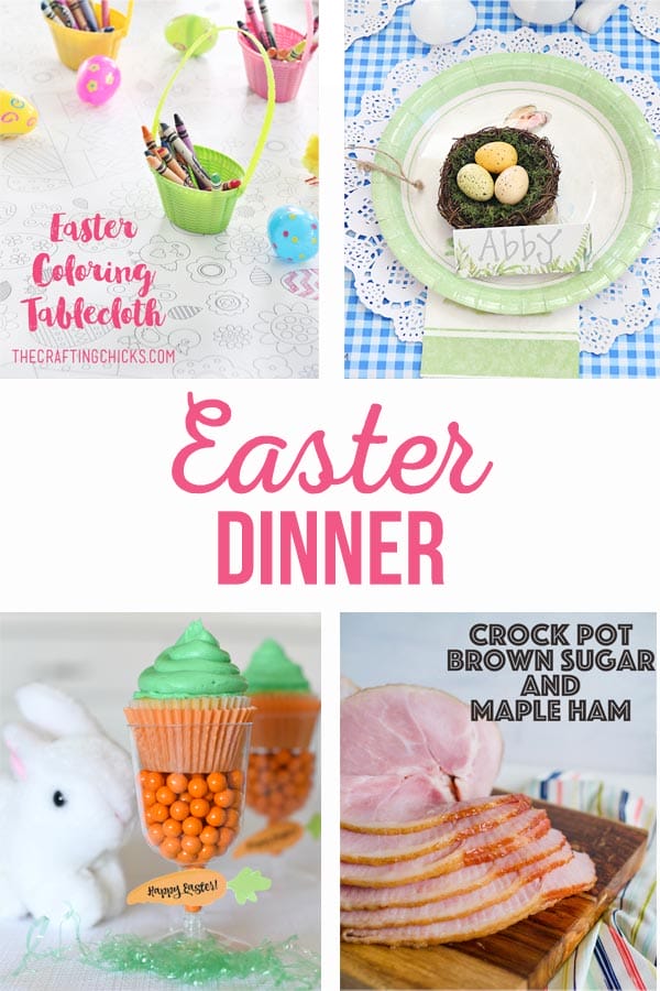 Hosting Easter Dinner | Everything you need to host Easter dinner at your house. Easter dinner menu, Easter table settings, Easter centerpiece, Easter kids crafts, and yummy Easter desserts!