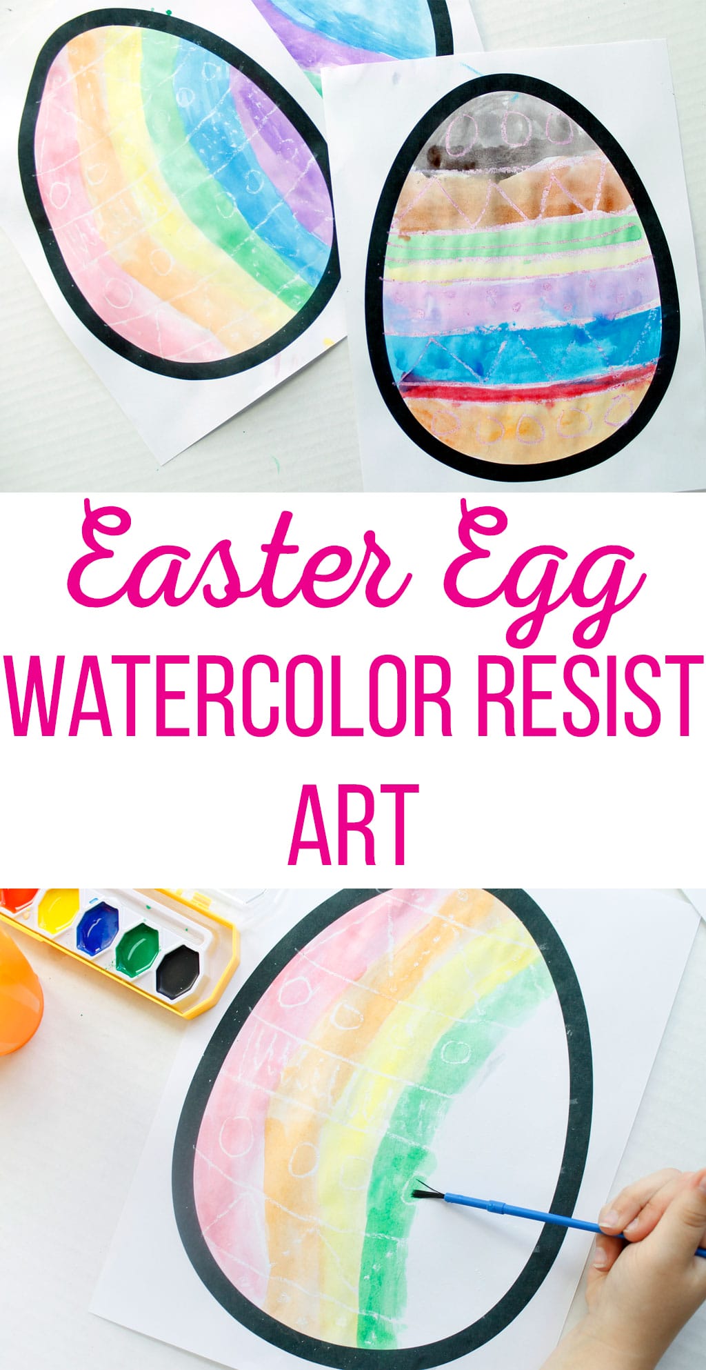 Easter Egg Watercolor Resist Art is a great craft for kids. They will love making designs appear when they use watercolor paints over the crayon.