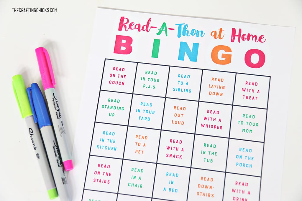 Read-A-Thon Bingo at Home to encourage summer reading! Kids will love this fun game of Reading around the house! Mom's will love seeing their kids read!