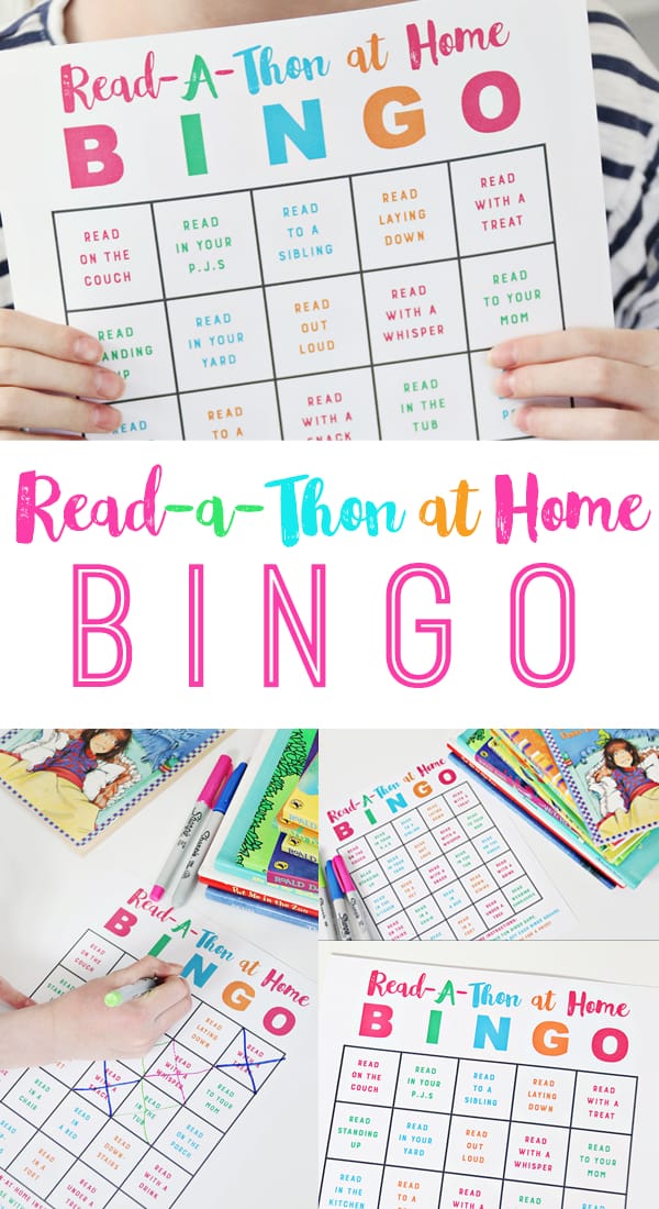 Read-A-Thon Bingo at Home to encourage summer reading! Kids will love this fun game of Reading around the house! Mom's will love seeing their kids read!