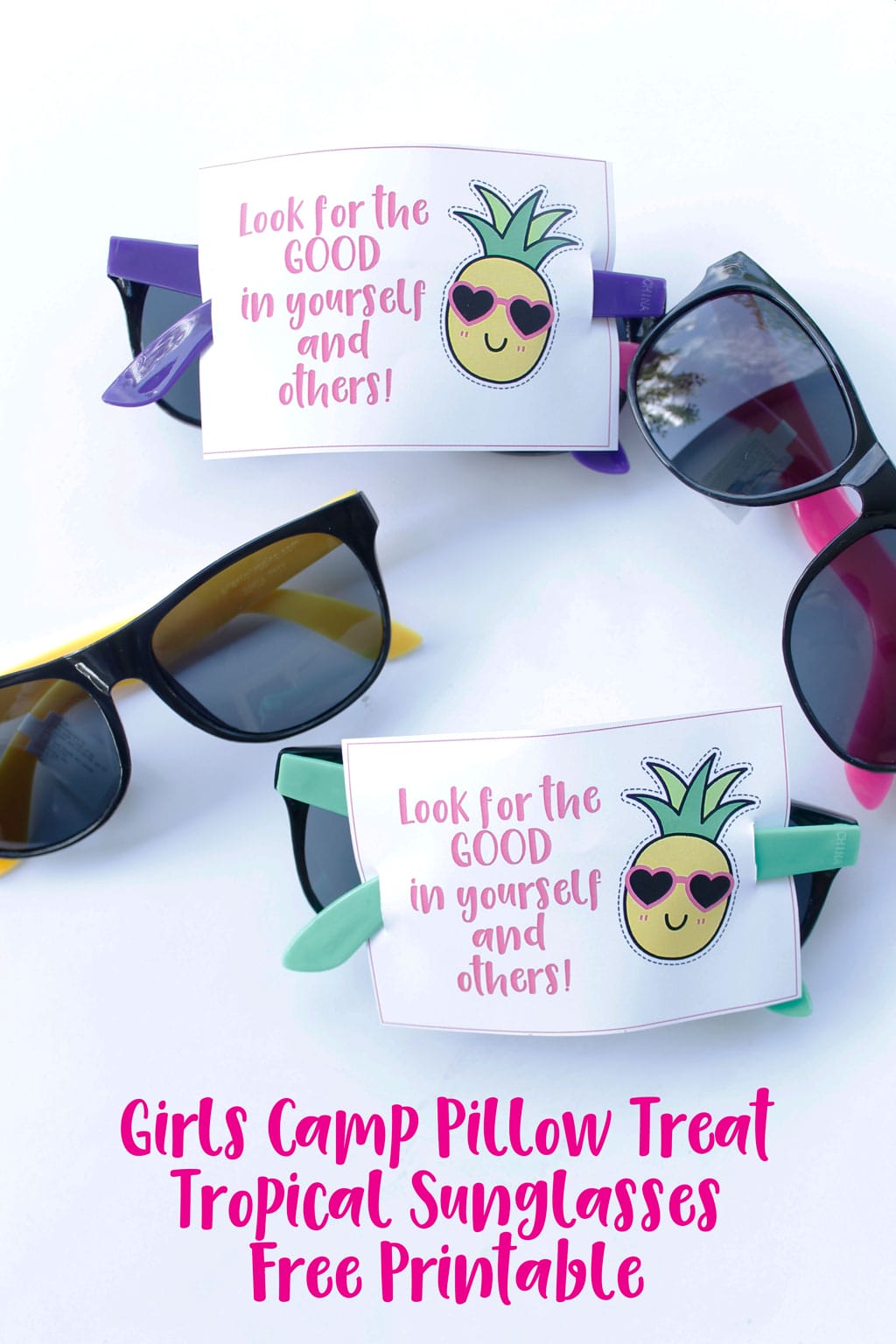 This Girls Camp Pillow Treat Tropical Sunglasses Free Printable is sure to be a hit with the young women in your group. #ldsgirlscamp #girlscamppillowtreat #girlscamptreat #girlscampprintables
