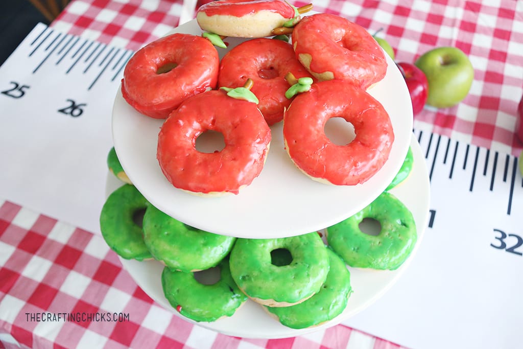 Red and green apple decorated donuts