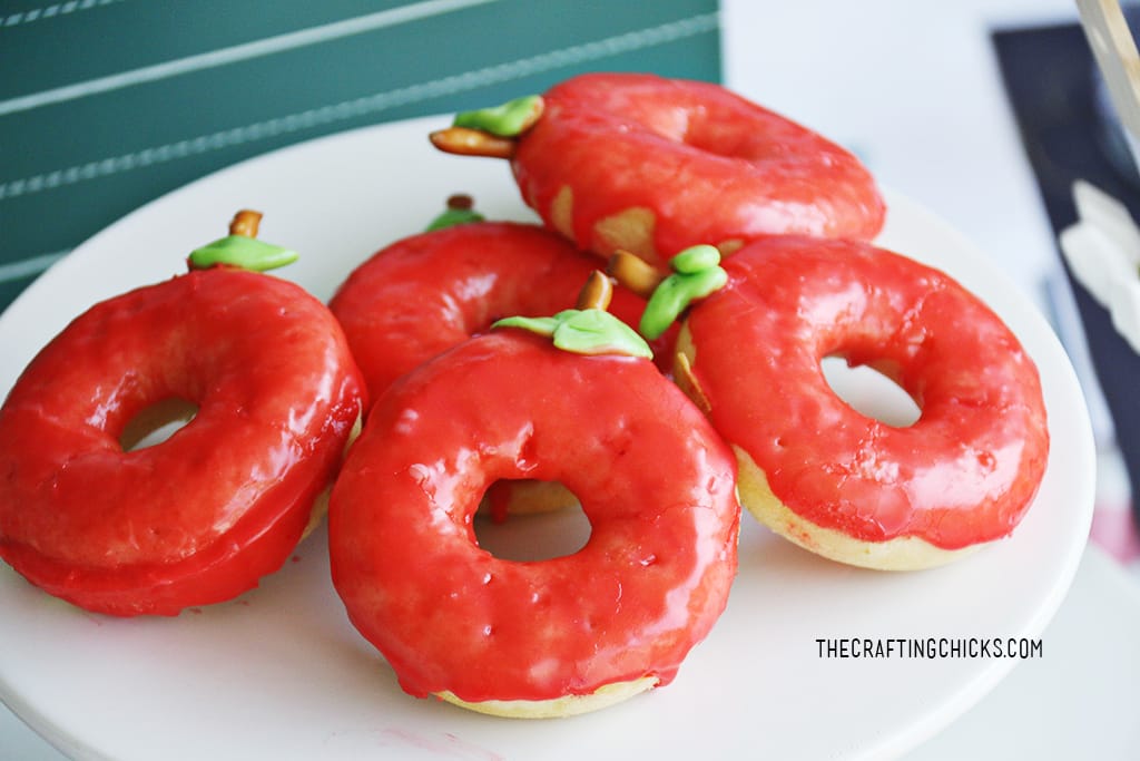 Red apple donuts with leaf and stem
