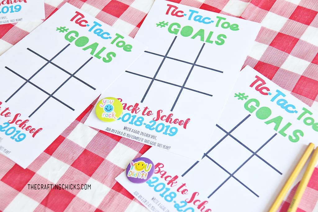 Back to School Goal Setting Tic-Tac-Toe printables with buttons 
