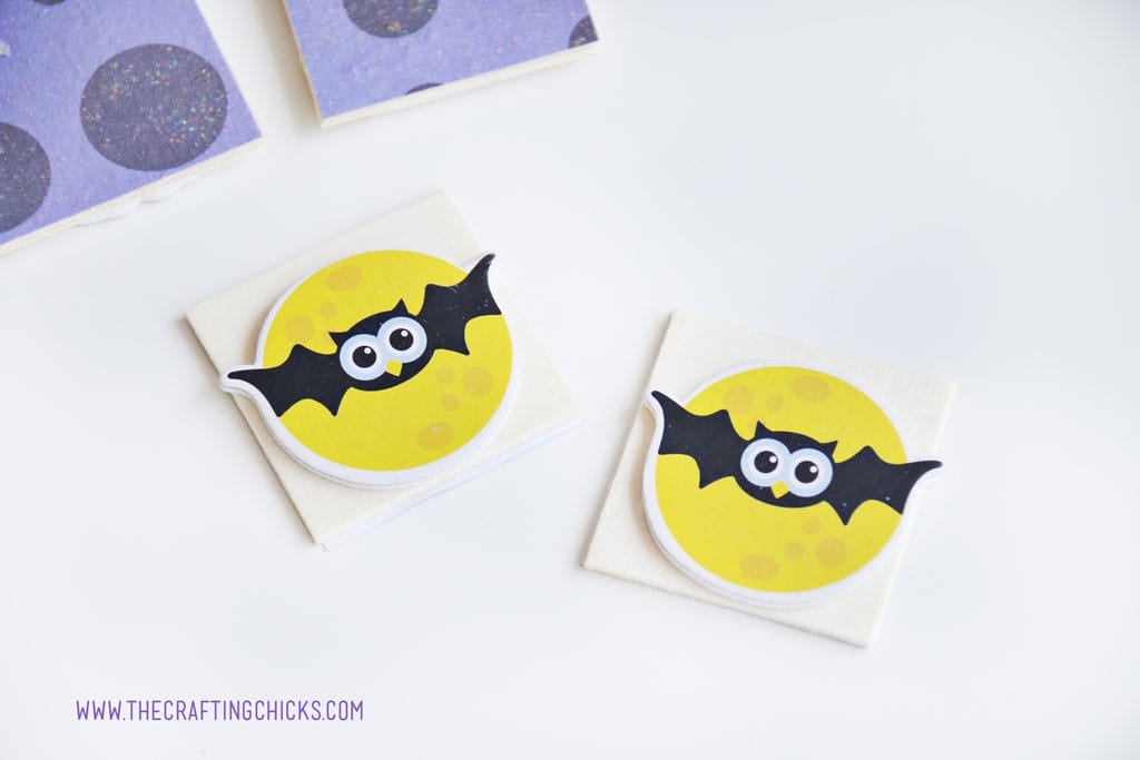 Puffy Owl Stickers on wooden squares to make Halloween Owl Memory Game