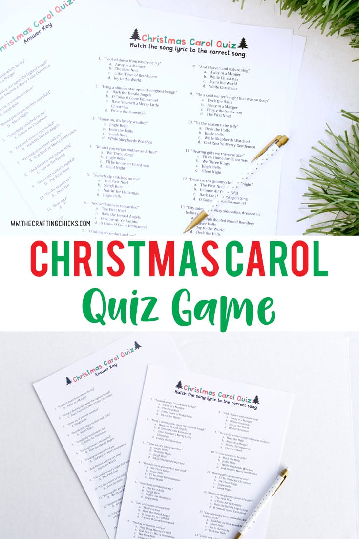 Every Christmas party needs a fun game or 2. Everyone will love racing to be the first to finish this Christmas Carol Quiz Game correctly. #christmasgames #christmascarolgame #christmasgamesforparites