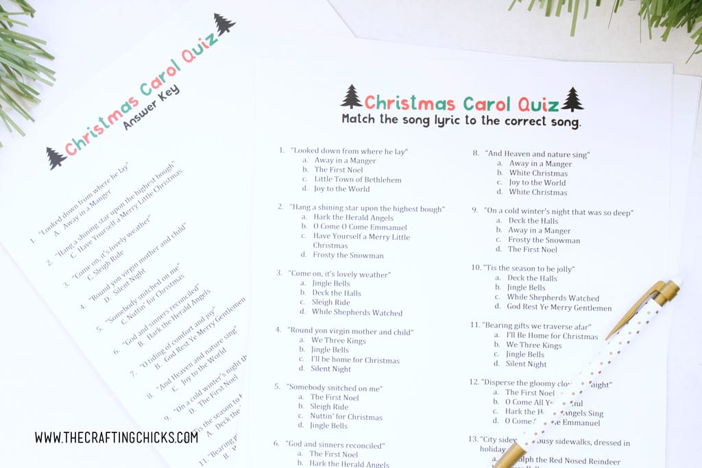 Christmas Carol Quiz Game - The Crafting Chicks