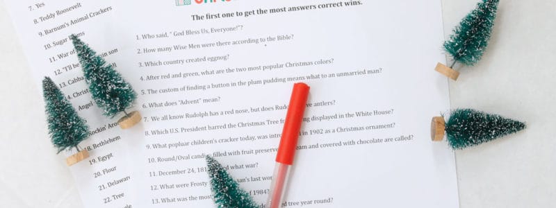 Christmas Trivia Quiz free printable game for holiday parties.
