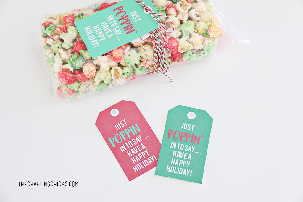 Just Poppin' In Christmas Popcorn Tags to add to popcorn for a Christmas gift idea.