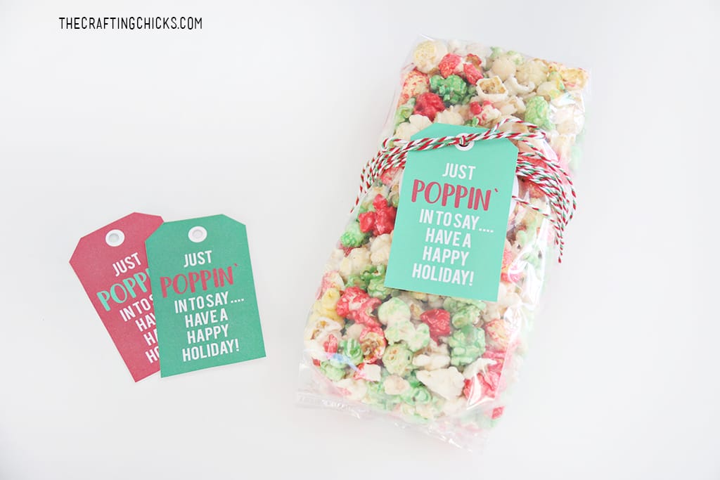 Just Poppin' In Christmas Popcorn Tag for gifting popcorn for Christmas