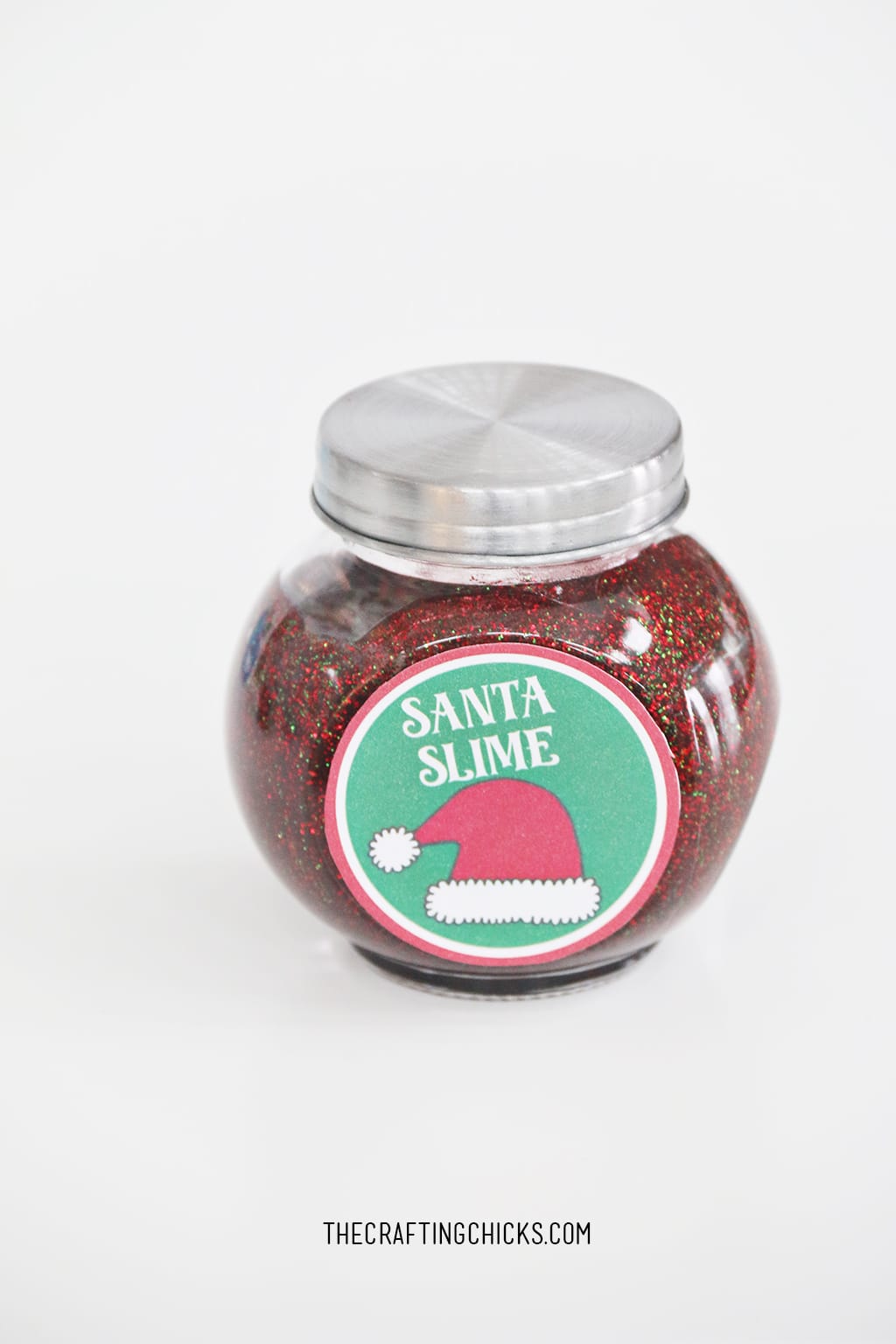 Santa Slime in a small glass jar with lid