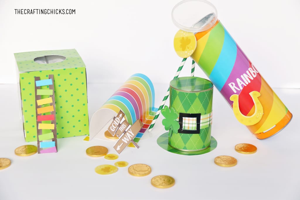 Leprechaun Trap Printables to make leprechaun traps for kids. Green and rainbow printables that come with everything you need.