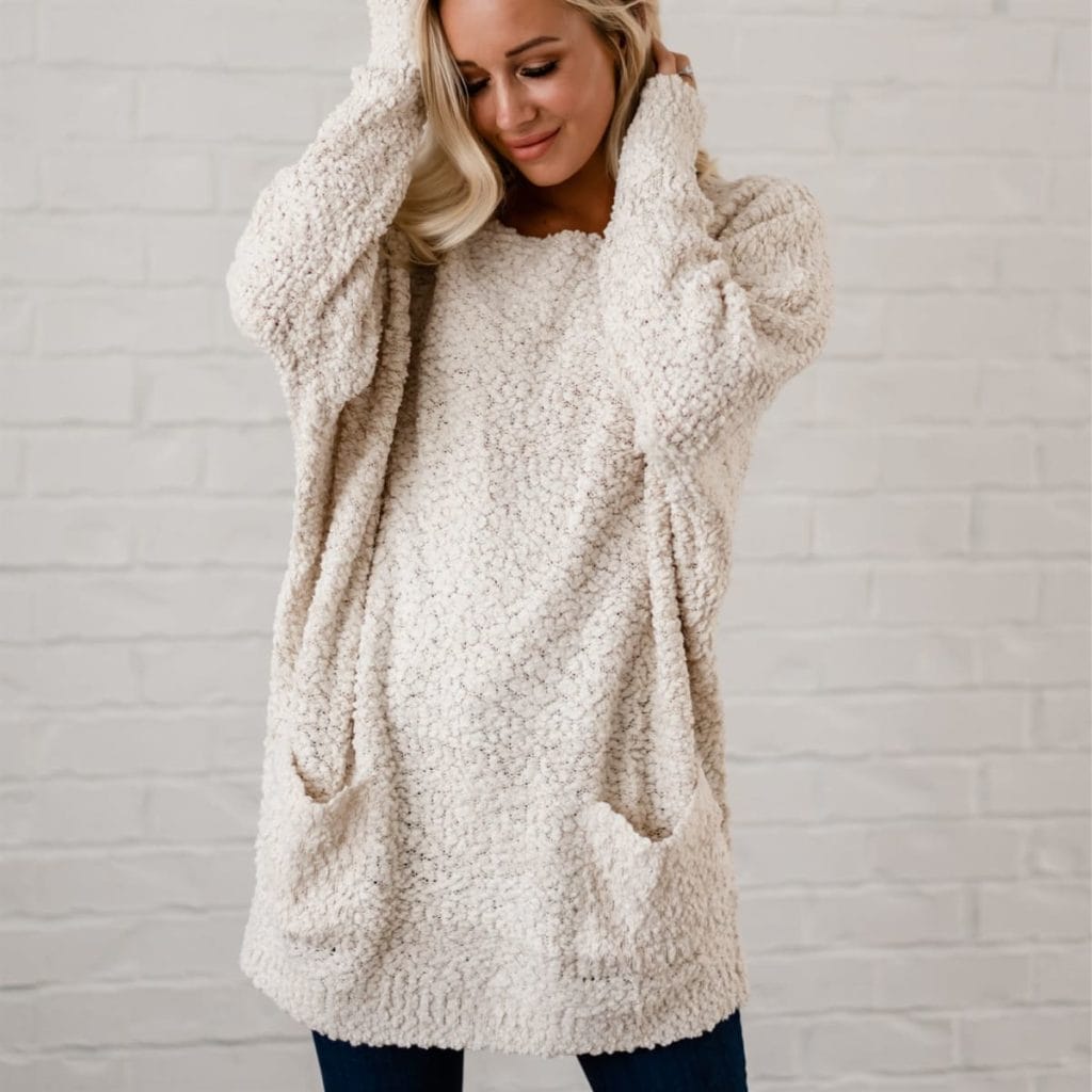 Fall Knit Tunic Sweater in creamy white
