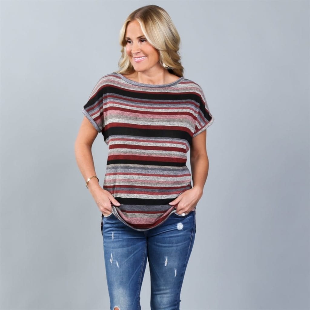 Fall Stripe Knit Top in black and reds