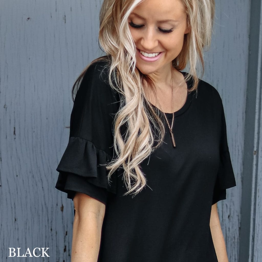 Fall clothing ruffle sleeve tunic in black 