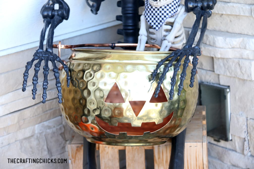Copper Jack o Lantern for cute and spooky halloween porch