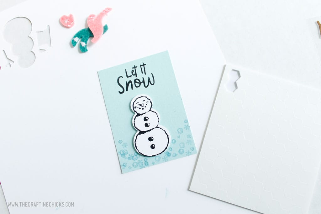 Stamped Snowman added to gift tag