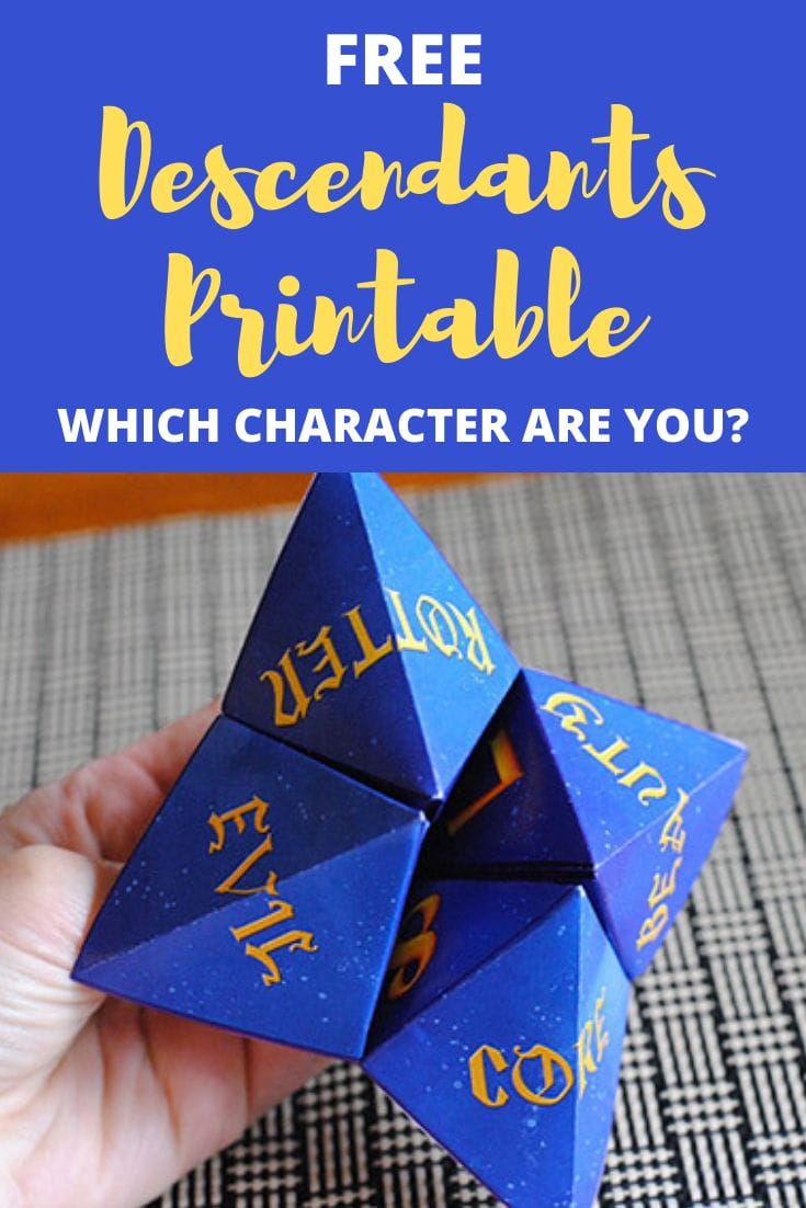 Free Descendants Printable which character are you image with finished fortune teller.