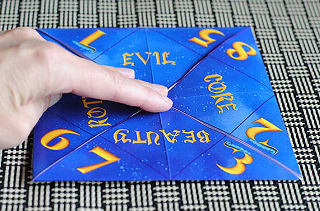 Descendants fortune teller printable folded over to make a fortune teller.