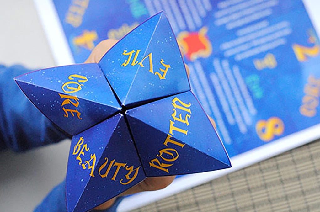 Descendants printable fortune teller that has been folded and ready to play.