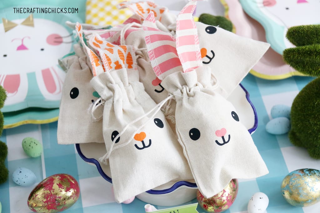 Cute bunny canvas bags for treats.