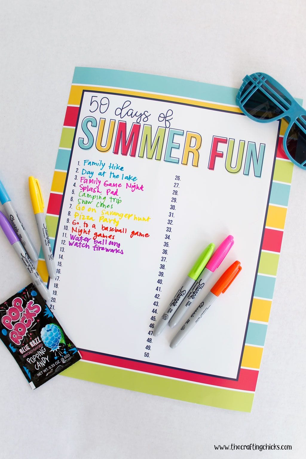 List started on the 50 Days of Summer Fun Chart