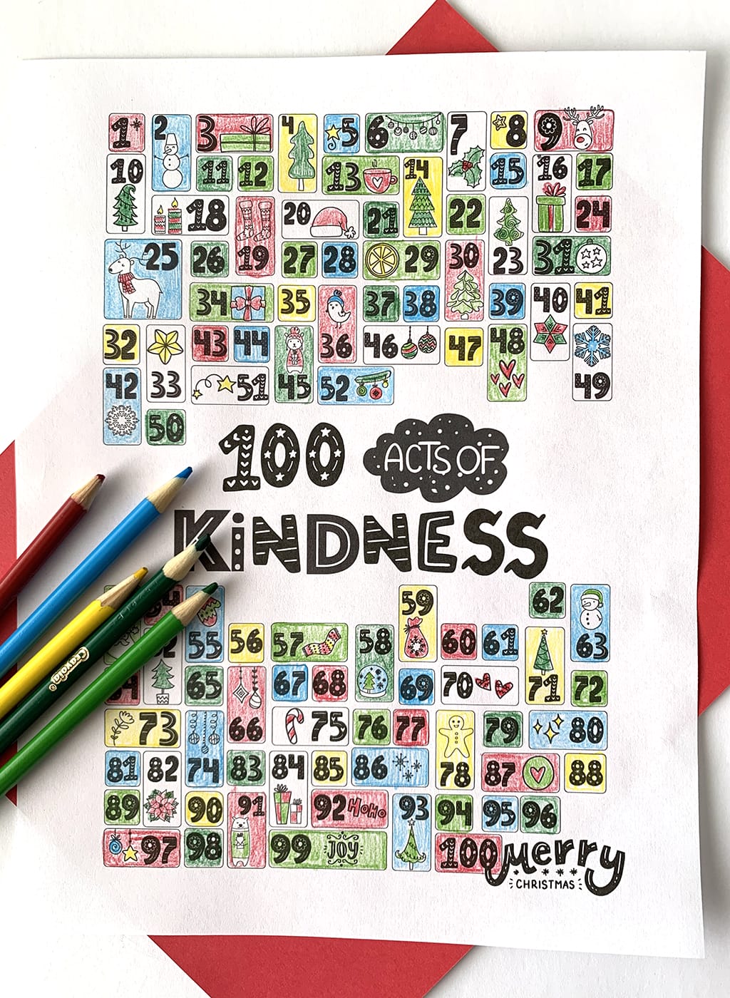 100 Acts of Kindness Coloring Countdown