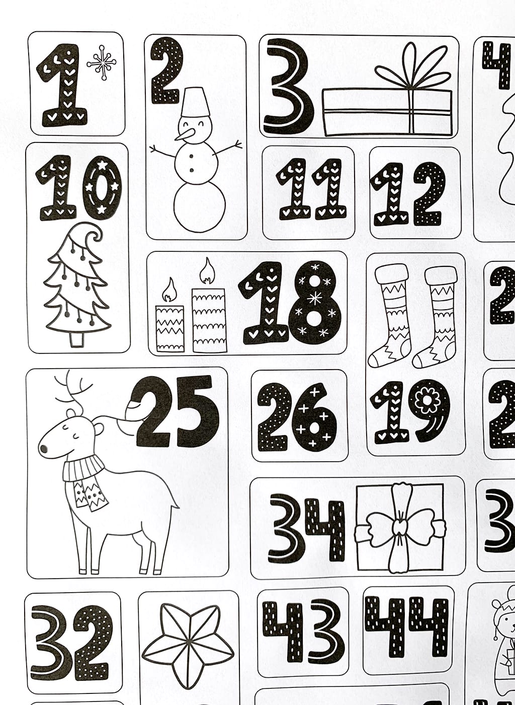 100 acts of kindness coloring countdown black and white print out.
