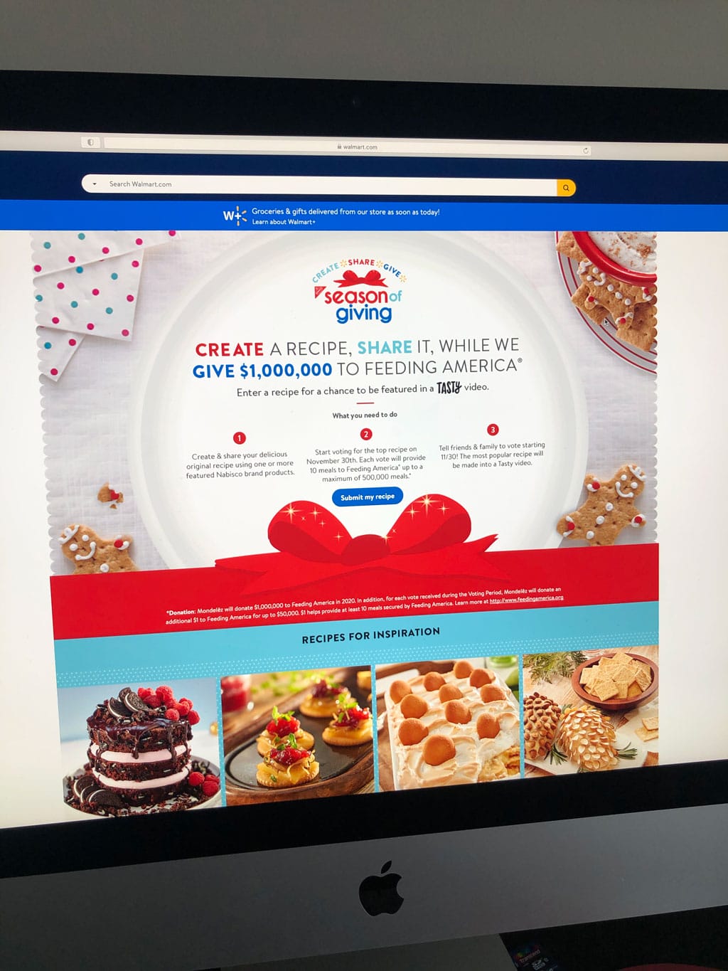 Walmart Create Share Give website where you can enter your recipe
