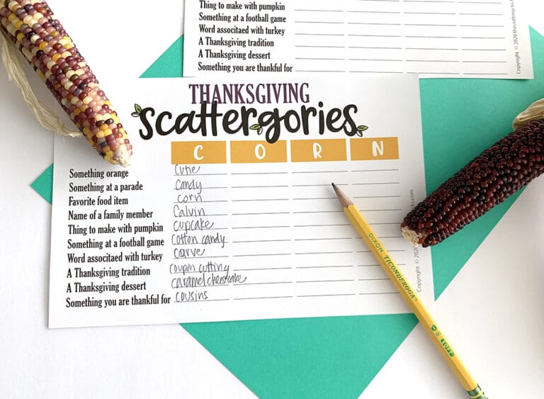 Thanksgiving Scattergories Free Printable Game