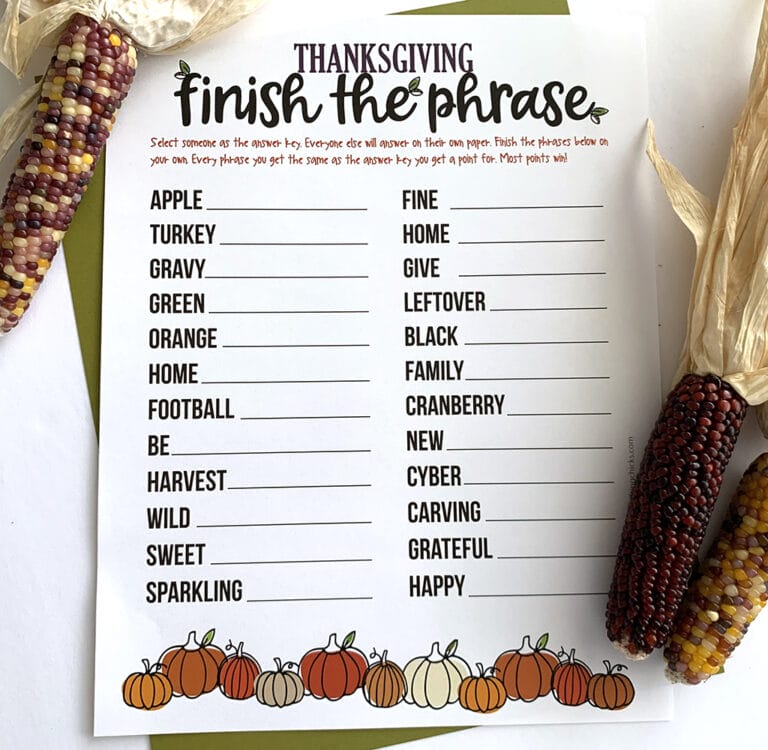 Thanksgiving Finish the Phrase Printable