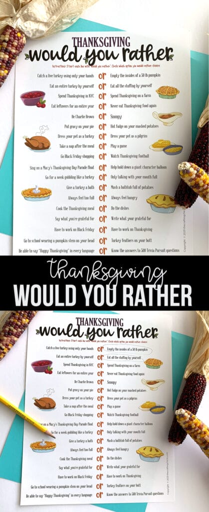 Thanksgiving Would You Rather Free Printable Game - The Crafting Chicks