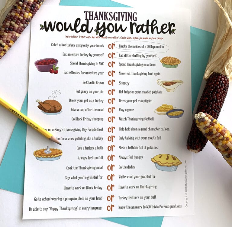 Thanksgiving Would You Rather Free Printable Game