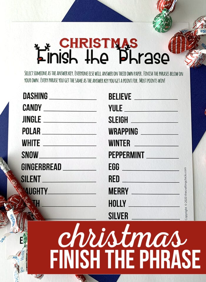 Christmas Finish the Phrase Printable Game - The Crafting Chicks