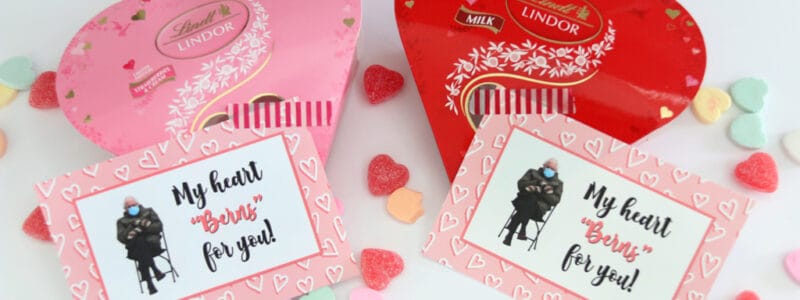 A Free My Heart "Berns" For You Free Printable Valentine Tag attached to Lindor Valentine Chocolates