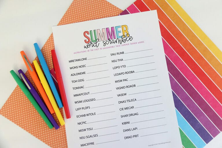 Summer Word Scramble Printable Game